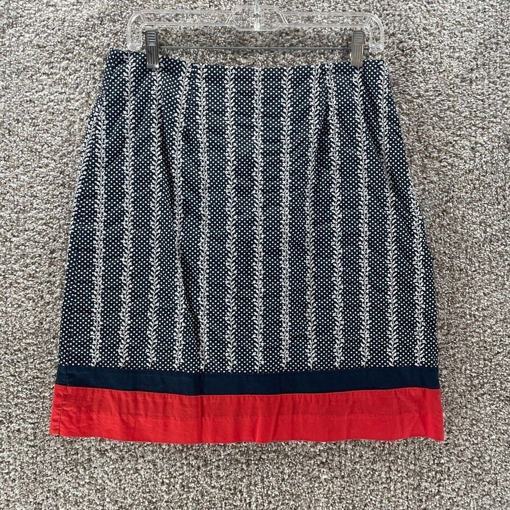 Talbots Skirt Womens 8P Petite Blue Polka Dot Pencil Casual Side Zip Career